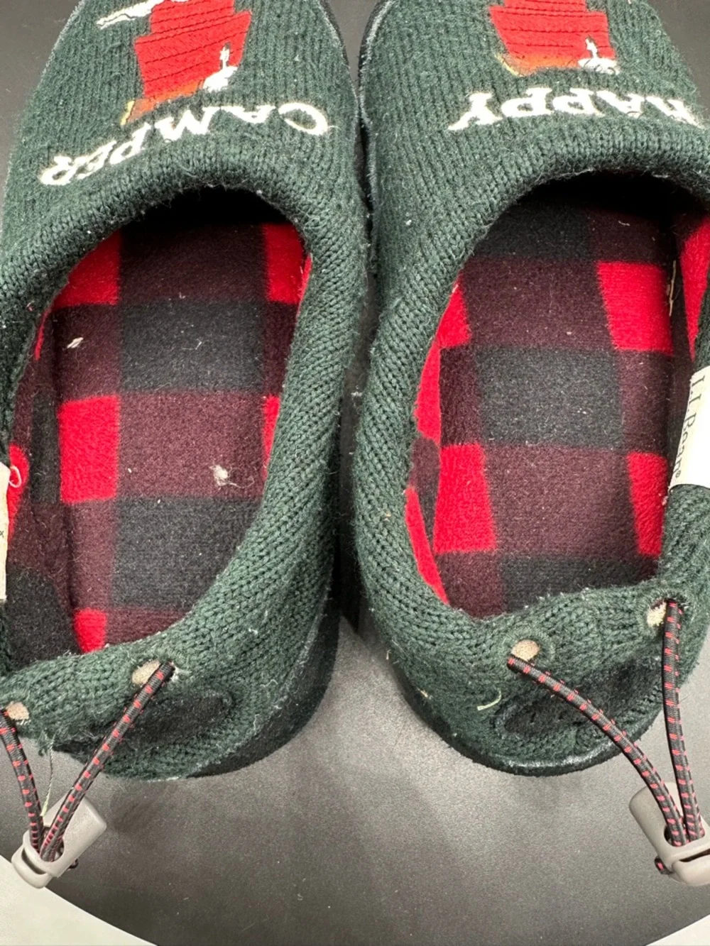 L.L. Bean X Peanuts Sweater Fleece Slippers Snoopy Happy Camper Kids’ 1/2 Green